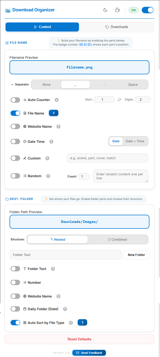 Extension main interface