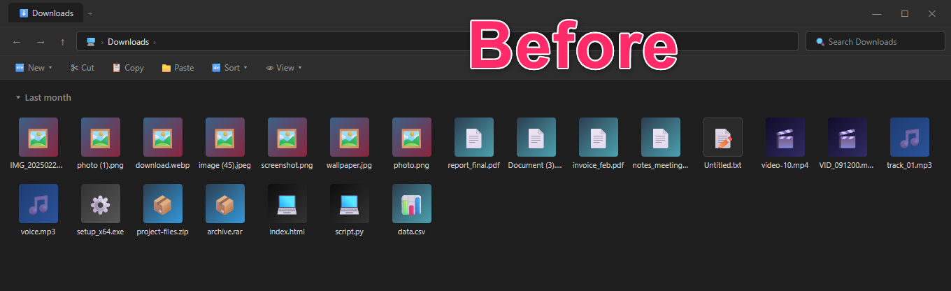 Downloads folder before