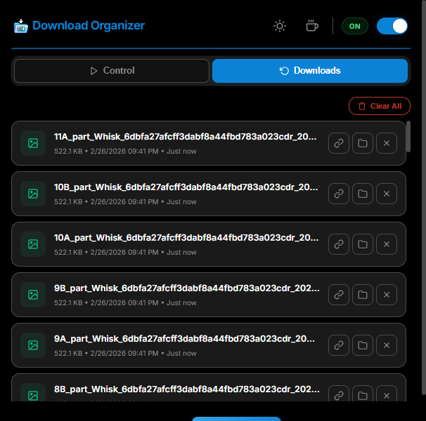Downloads history tab